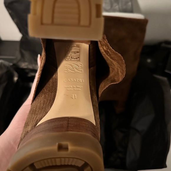 CASADEI RIBBED PANEL SUEDE BOOTS BROWN - Picture 7 of 8